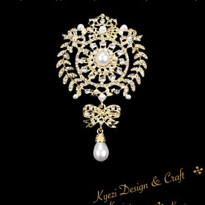 Extra Large Gold Crystal High Quality Rhinestone Drop Brooch Silver Pin Clear Broach Dangling DIY Wedding Bouquet Embellishment Brooch L11