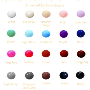 11mm Half Ball Shank Buttons, Colorful Sewing Buttons - Black Pink Blue White Ivory Lavender Grey Brown