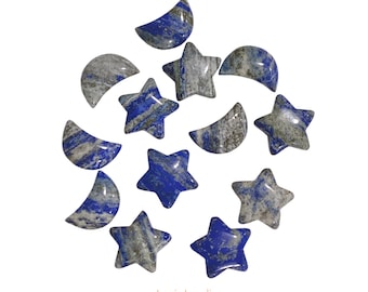 Lapis Lazuli Stars / Cresecent Moons Pocket Size Crystal Stone, Natural Healing Gemstone K412A