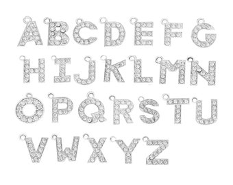 14mm x 17mm leuke kast zilver toon alfabet letter hanger, charme, bevindingen, bestridden witte K strass hanger, diy accessoire