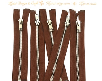 10 Inch Brown Silver Separating Jacket Zipper,  Gauge 5 Sale Wholesale Zippers Aluminum Metal Teeth Zippers