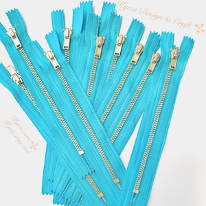 3 to 50 pcs 6 inch Turquoise Blue Tape, Brass Metal Teeth Zippers - U.S. SELLER Fast Shipping