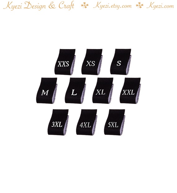 Black / White Woven Size Label Tabs Xxs Xs S M L Xl Xxl 3xl 4xl