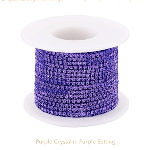 3mm Purple Rhinestone Chain By Yard With High Quality Glass Crystals, Colorful Rhinestones, DIY Sparkling Accessories