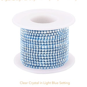 3mm Light Blue Rhinestone Chain By Yard With High Quality Glass Crystals, Colorful Rhinestones, DIY Sparkling Accessories