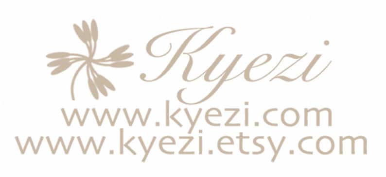 May include: A stylised floral design with the text "Kyezi" in a cursive font. The text "www.kyezi.com" and "www.kyezi.etsy.com" are displayed below the logo.