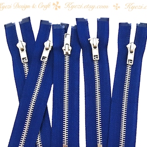 Cremallera de separación de 32 pulgadas en color azul real y plateado para chaqueta, calibre 5, venta al por mayor, cremalleras de aluminio con dientes de metal