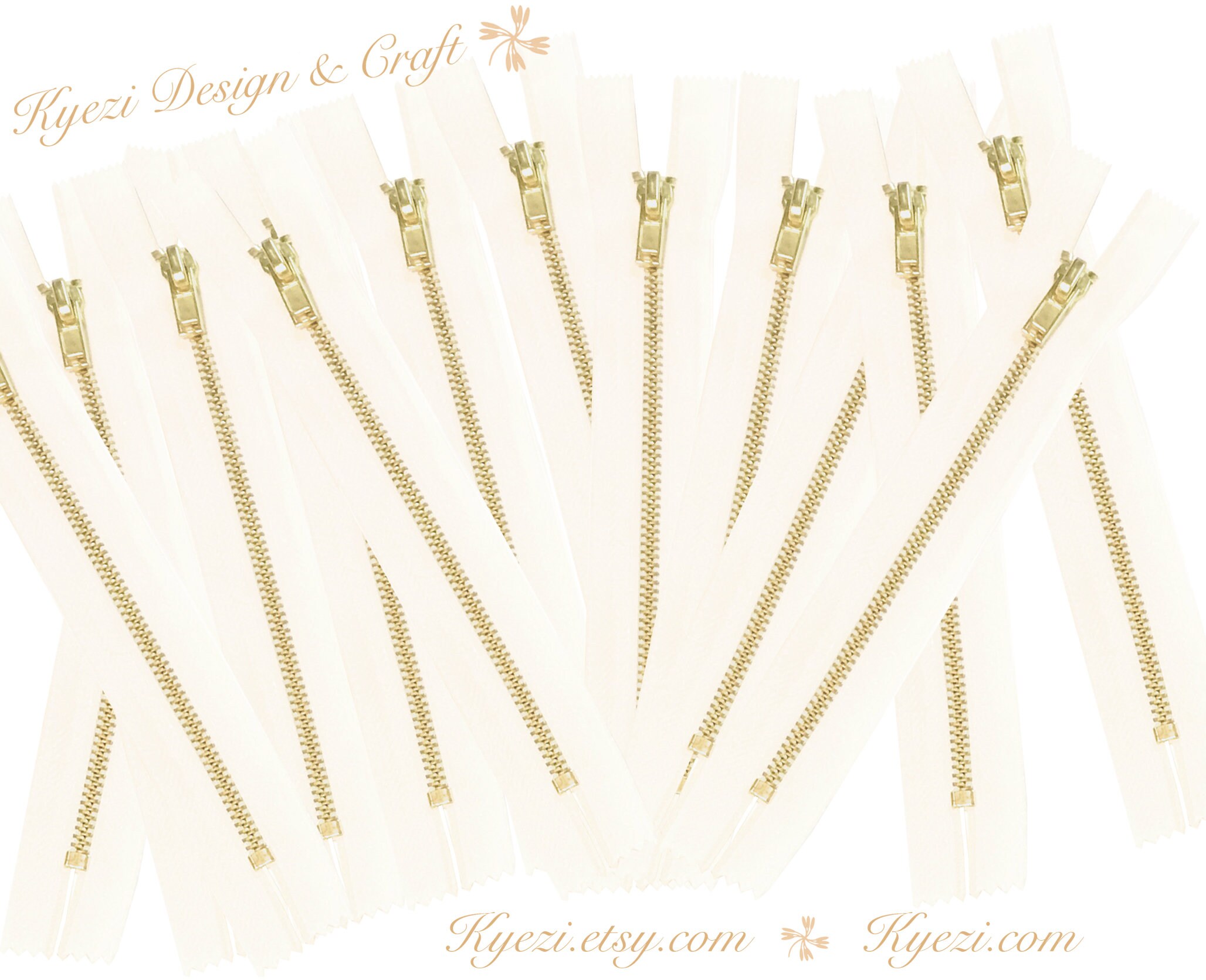 3 to 50 Pcs 4 Inch off White Tape, Brass Metal Teeth Zippers