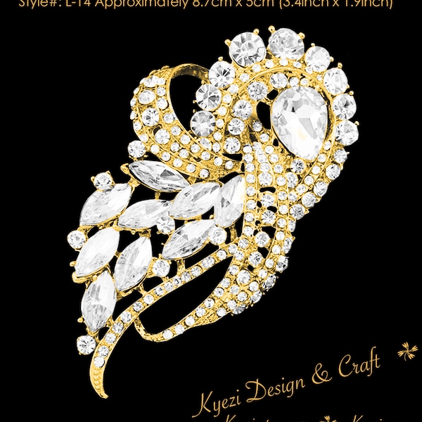 Extra Large Gold Crystal High Quality Rhinestone Brooch Silver Pin Clear Broach Dangling DIY Wedding Bouquet Embellishment Brooch L14