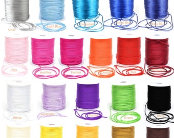 May include: A variety of colors of waxed cord spools, including silver, light blue, turquoise, royal blue, navy blue, pink, hot pink, fuchsia, orange, red, white, lavender, purple, green, black, ivory, yellow, gold, old gold, and brown.