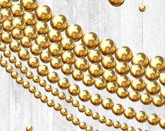 Könnte beinhalten: Eine Kette aus runden, glänzenden, goldfarbenen Hämatitperlen auf einem weißen Holzgrund. Der Text "HEMATITE BEADS ~ GOLD ~" befindet sich oben im Bild. Der Text "KYEZI DESIGN & CRAFT" befindet sich unten im Bild, zusammen mit den Website-Adressen "www.kyеzi.etsy.com" und "www.kyеzi.com".