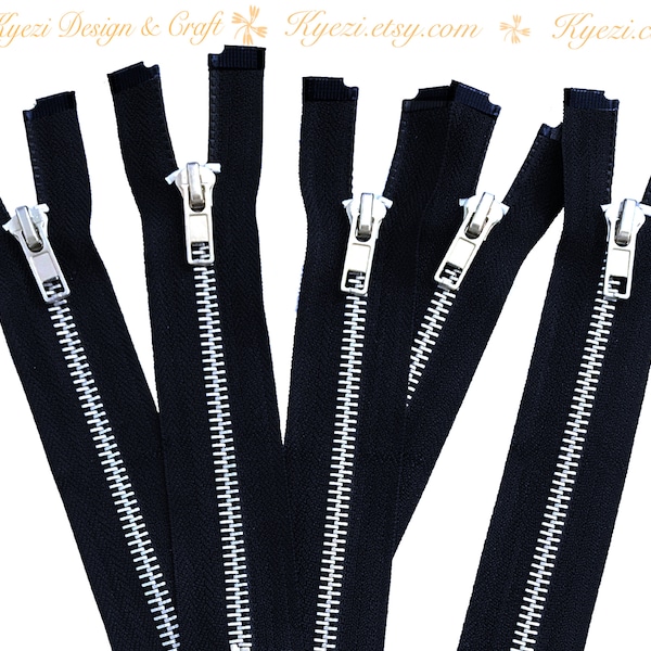 6 Inch Black Silver Separating Jacket Zipper,  Gauge 5 Sale Wholesale Zippers Aluminum Metal Teeth Zippers