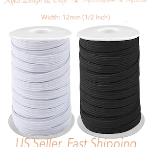 1/2&quot; (12mm) Flat Braided Elastic Band Black / White 1 5 10 20 50 100 yards for Face Mask, Apparel, DIY Headband - US Seller Fast Shipping
