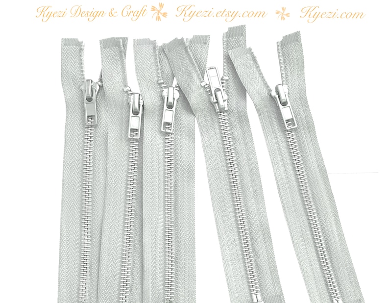 Gauge 5 Sale Wholesale Zippers Aluminum Metal Teeth Zippers 12 Inch Light Grey Silver Separating Jacket Zipper