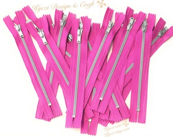 3 5 10 pcs Fuchsia Tape, Silver Metal Teeth Zippers Available in 3, 4, 5, 6, 7, 8, 9, 10, 12, 14, 16, 18 inches - U.S. SELLER Fast Shipping