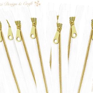 3 5 10 Pcs White Tape, Donut Pull, Brass Metal Teeth Zippers - 4,5,6,7,8,9,10,12,14,16, or 18 Inch - U.S. SELLER Fast Shipping