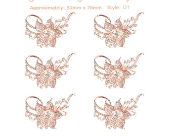 Broche de 6 piezas de oro rosa de alta calidad con adornos de diamantes de imitación de cristal, broche grande de cristal para ramo de boda, estilo: D1