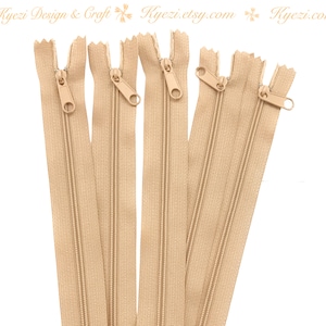 1 to 10 pcs 16 Inch Natural/Beige Long Pull Nylon Zippers, Handbag Purse Pull Zippers