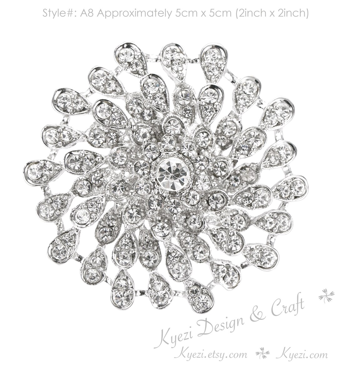 Silver High Quality Crystal Rhinestone Embellishment Broach Pin