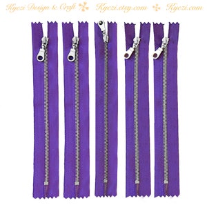 3 5 10 Pcs Purple Silver Donut Pull Metal Teeth Zippers 8 10 12 Inch