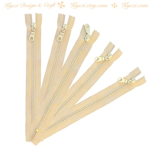 3 5 10 Pcs Natural Gold Donut Pull Brass Metal Teeth Zippers 8 10 12 Inch