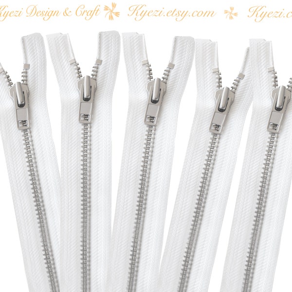 7 Inch White Silver Separating Jacket Zipper,  Gauge 5 Sale Wholesale Zippers Aluminum Metal Teeth Zippers