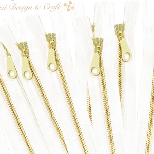 3 5 10 Pcs Off White / Ivory Tape, Donut Pull, Brass Metal Teeth Zippers - 4,5,6,7,8,9,10,12,14,16, or 18 Inch - U.S. SELLER Fast Shipping