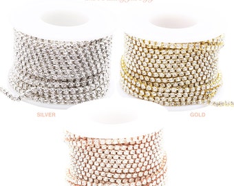 Silver Rhinestone Chain by Yard With Clear Crystal in Silver Setting ...