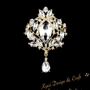 Extra Large Gold Crystal High Quality Rhinestone Drop Brooch Silver Pin Clear Broach Dangling DIY Wedding Bouquet Embellishment Brooch L12