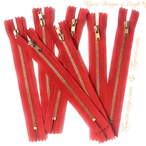 3 to 50 pcs 6 inch Red Tape, Brass Metal Teeth Zippers - U.S. SELLER Fast Shipping