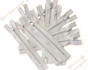 3 5 10 pcs Light Grey Tape, Silver Metal Teeth Zippers Available in 3, 4, 5, 6, 7, 8, 9, 10, 12, 14, 16, 18 inches-U.S. SELLER Fast Shipping