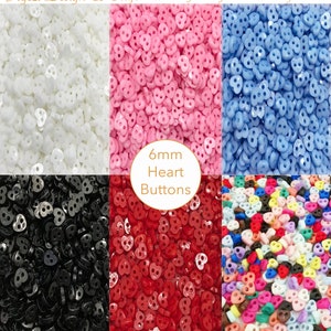 1/4&quot; 6mm Heart Buttons, Mini Heart Buttons, Small Sewing Plastic Heart Buttons, Clothing Doll Sewing Buttons Black White Pink Blue Red