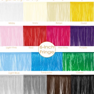 6 inch Fringe Trims By the Yard - Black White Pink Blue Grey Gold Ivory Silver Purple Brown