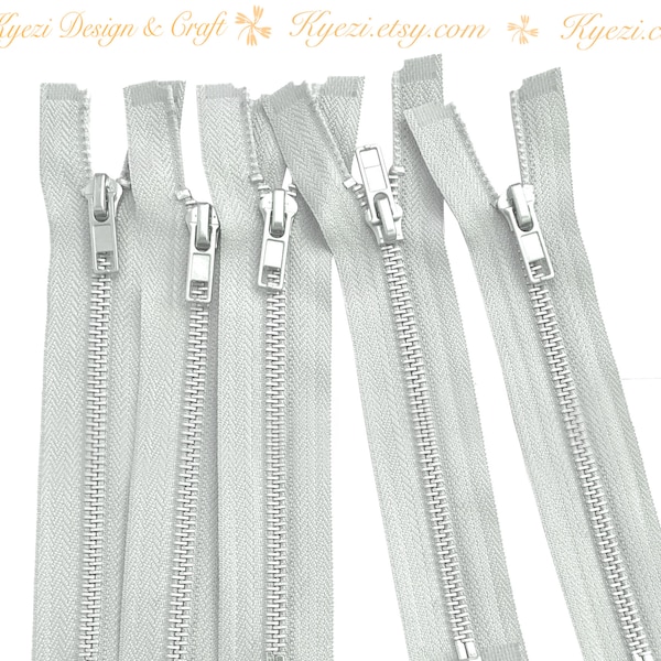 32 Inch Light Grey Silver Separating Jacket Zipper,  Gauge 5 Sale Wholesale Zippers Aluminum Metal Teeth Zippers