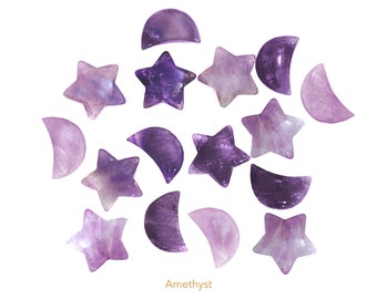 Amethyst Stars / Cresecent Moons Pocket Size Crystal Stone, Natural Healing Gemstone K412A