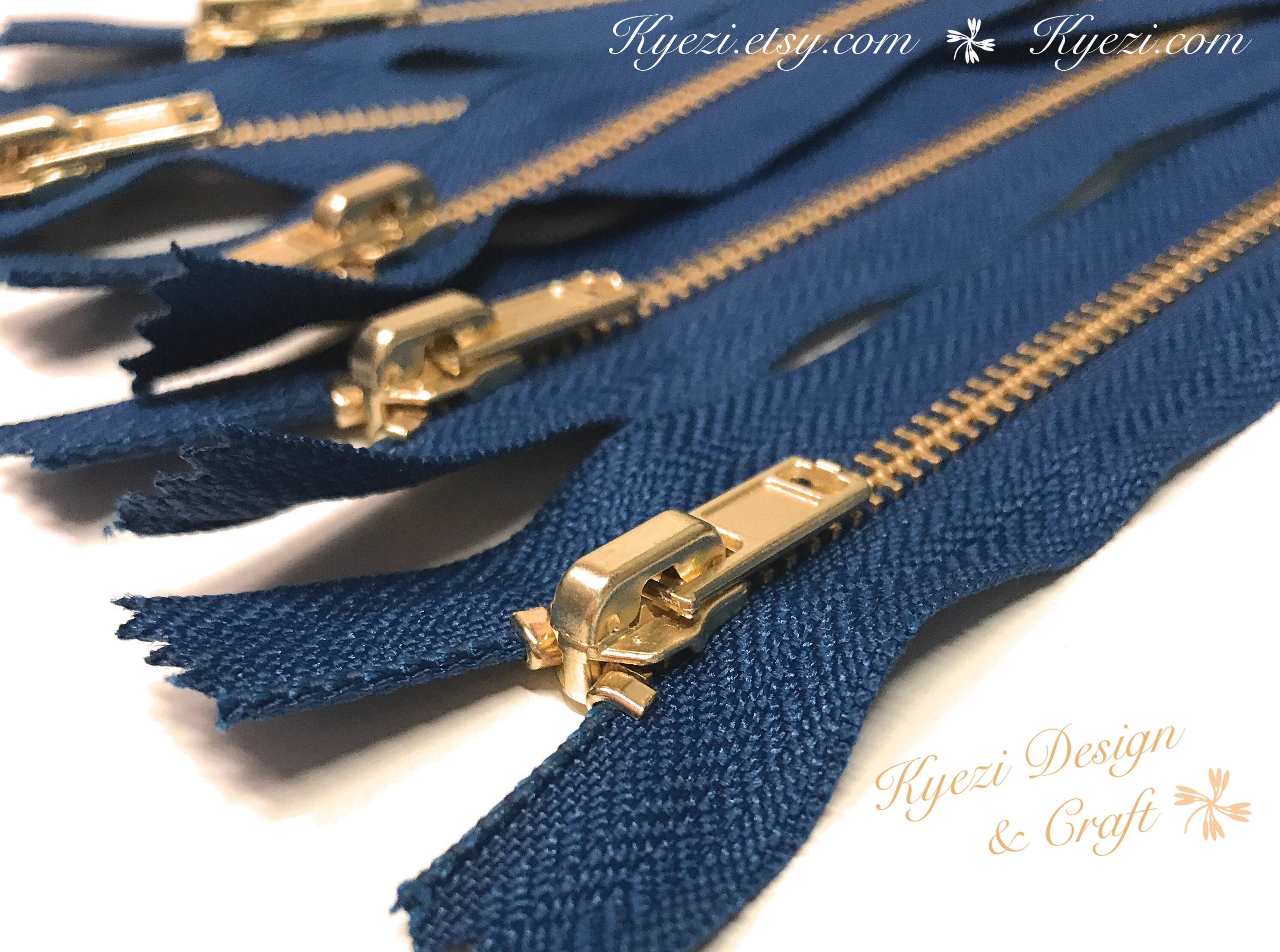 3 to 50 Pcs 8 Inch Navy Blue Tape, Brass Metal Teeth Zippers