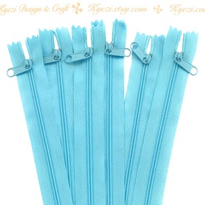 1 to 10 pcs 9 Inch Light Blue Long Pull Nylon Zippers, Handbag Purse Pull Zippers