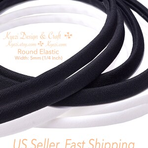 May include: Black round elastic cord, 5mm (1/4 inch) wide, for crafts and sewing projects.  Kyezi Design & Craft, Kyezi.etsy.com, Kyezi.com