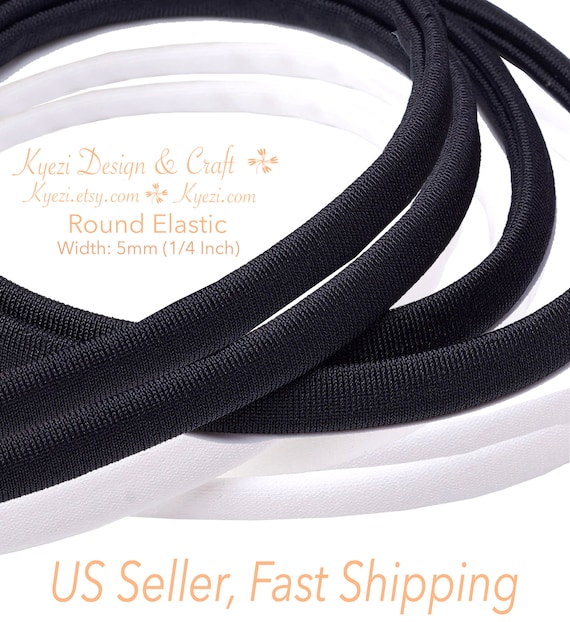 5mm Round Black/ White Elastic Cord 1 5 10 20 50 100 yards for Face Mask, Apparel, DIY Headband - US Seller Fast Shipping