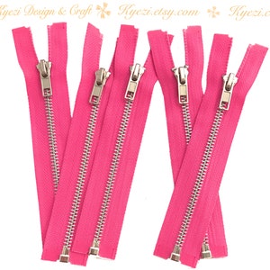 Cremallera de separación de chaqueta de 34 pulgadas de color rosa intenso y plateado, calibre 5, venta al por mayor, cremalleras de dientes de metal de aluminio