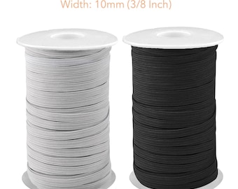 3/8 inch (10mm) Flat Braided Elastic Band Black / White 1 5 10 20 50 100 yards for Face Mask, Apparel, DIY Headband -US Seller Fast Shipping