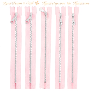3 5 10 Pcs Light Pink Silver Donut Pull Metal Teeth Zippers 8 10 12 Inch