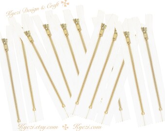 3 to 50 Pcs 7 Inch White Tape, Brass Metal Teeth Zippers - U.S.