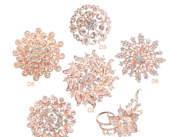 Broche de 6 piezas de oro rosa de alta calidad con adornos de diamantes de imitación de cristal, broche grande de cristal transparente, broche de ramo de boda DIY