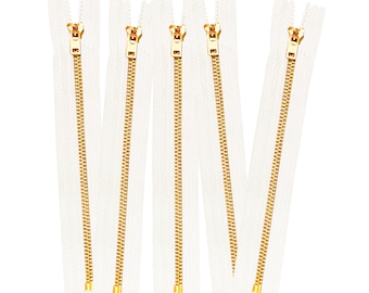 1 5 10 pcs 4 inch Off White Tape Jeans Zippers #5 Brass Teeth Closed Bottom Metal Zippers with Locking Slider DIY
