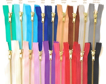 3 to 50 pcs 9 inch Brass Metal Teeth Zippers - Pink Blue Brown Burgundy Grey Black Green Natural Hot Pink Turquoise Fuchsia White Lavender