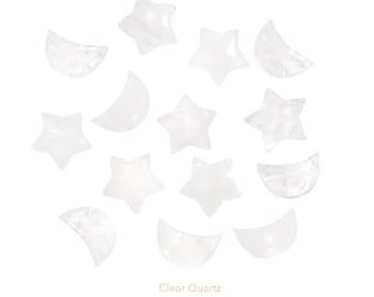 Clear Quartz Stars / Cresecent Moons Pocket Size Crystal Stone, Natural Healing Gemstone K412A