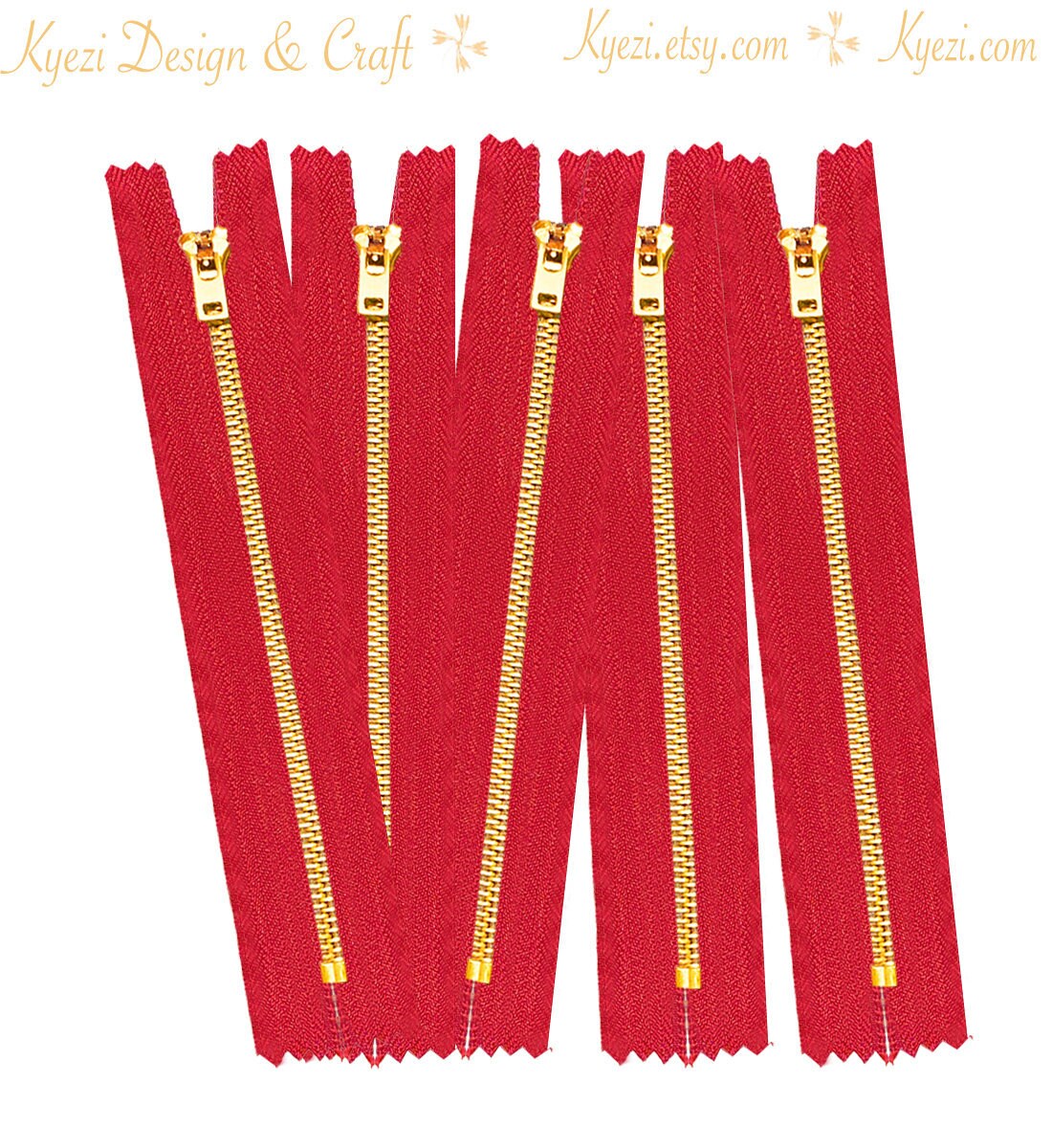 1 5 10 pcs 9 inch Red Tape Jeans Zippers 5 Brass Teeth Closed Etsy