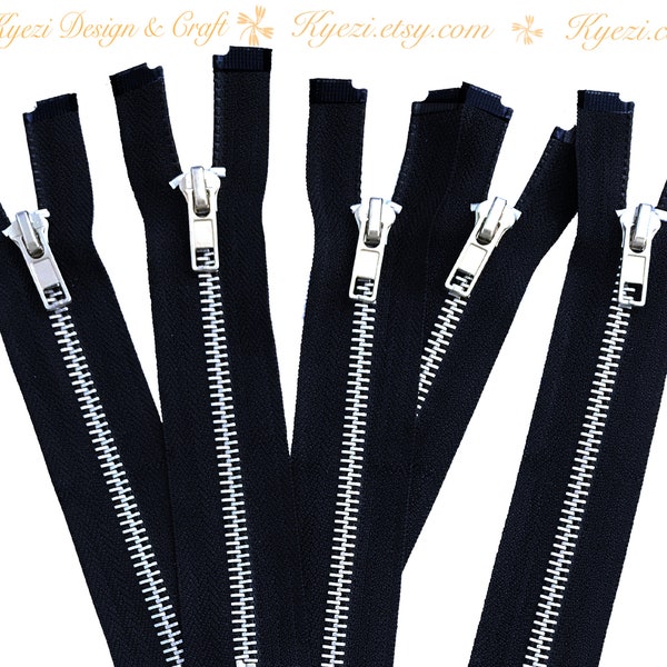 10 Inch Black Silver Separating Jacket Zipper,  Gauge 5 Sale Wholesale Zippers Aluminum Metal Teeth Zippers