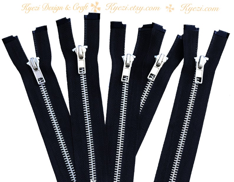 10 Inch Black Silver Separating Jacket Zipper, Gauge 5 Sale Wholesale Zippers Aluminum Metal Teeth Zippers image 1